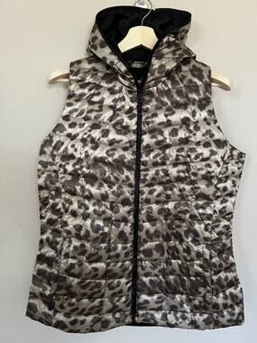 Obermeyer Hooded Winter Vest Jacket Brown Animal Print Women's XL
